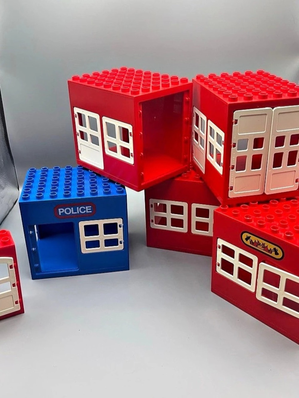 Vintage Lot of LEGO Duplo Buildings and Door Police Station and Fire Station
